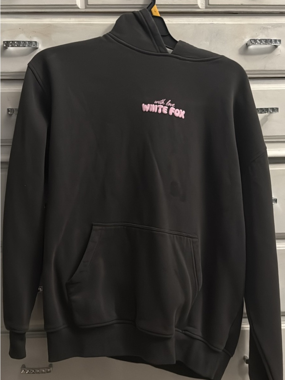 White Fox Boutique Black Hoodie with Pink Logo